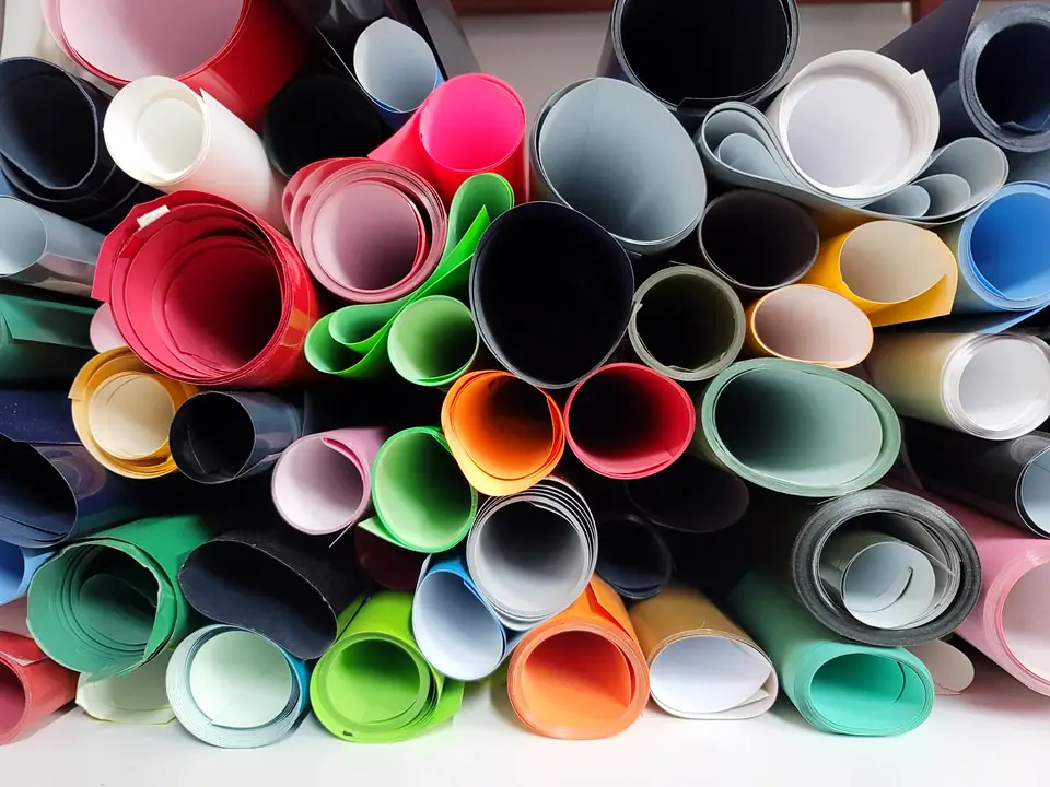 Rolled sheets of heat-transfer vinyl in bright colours
