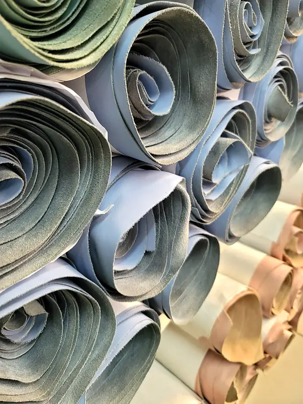 Rolled suede skins in sage, sky blue and blush